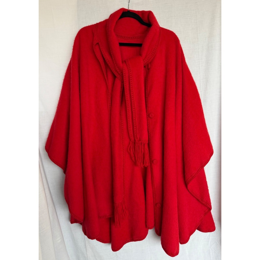 Alpaca Wool Poncho Cape Red Scarf Hand Made Peru Luxury Women One Size